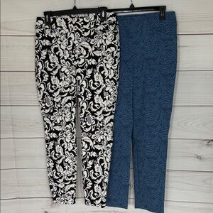 2 Pair Chico's Black and White Floral & Blue Leafy Pants Size 6/Small/Chico’s .5